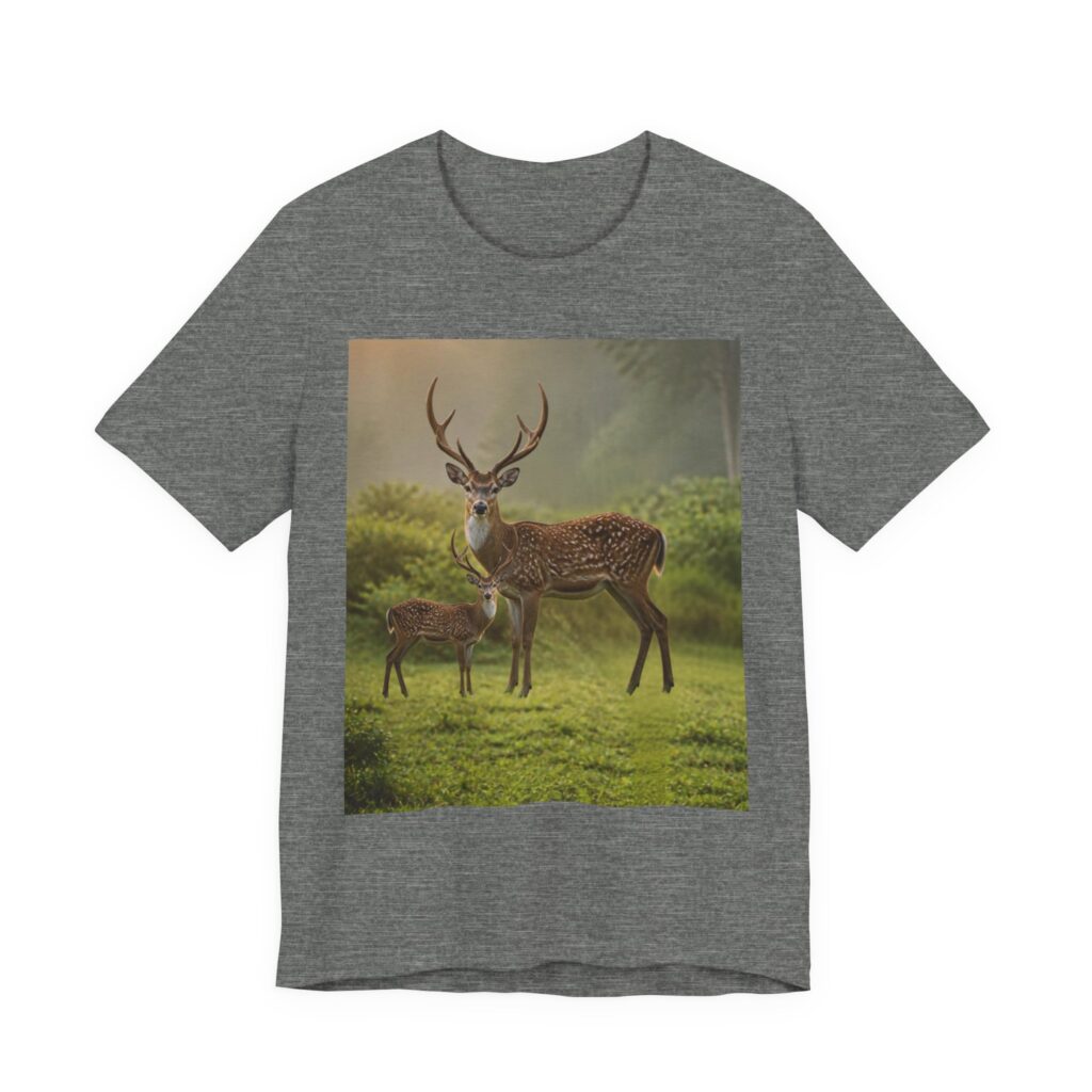 Deer Family Nature T‑Shirt — Wildlife Buck and Fawn Scenic Tee