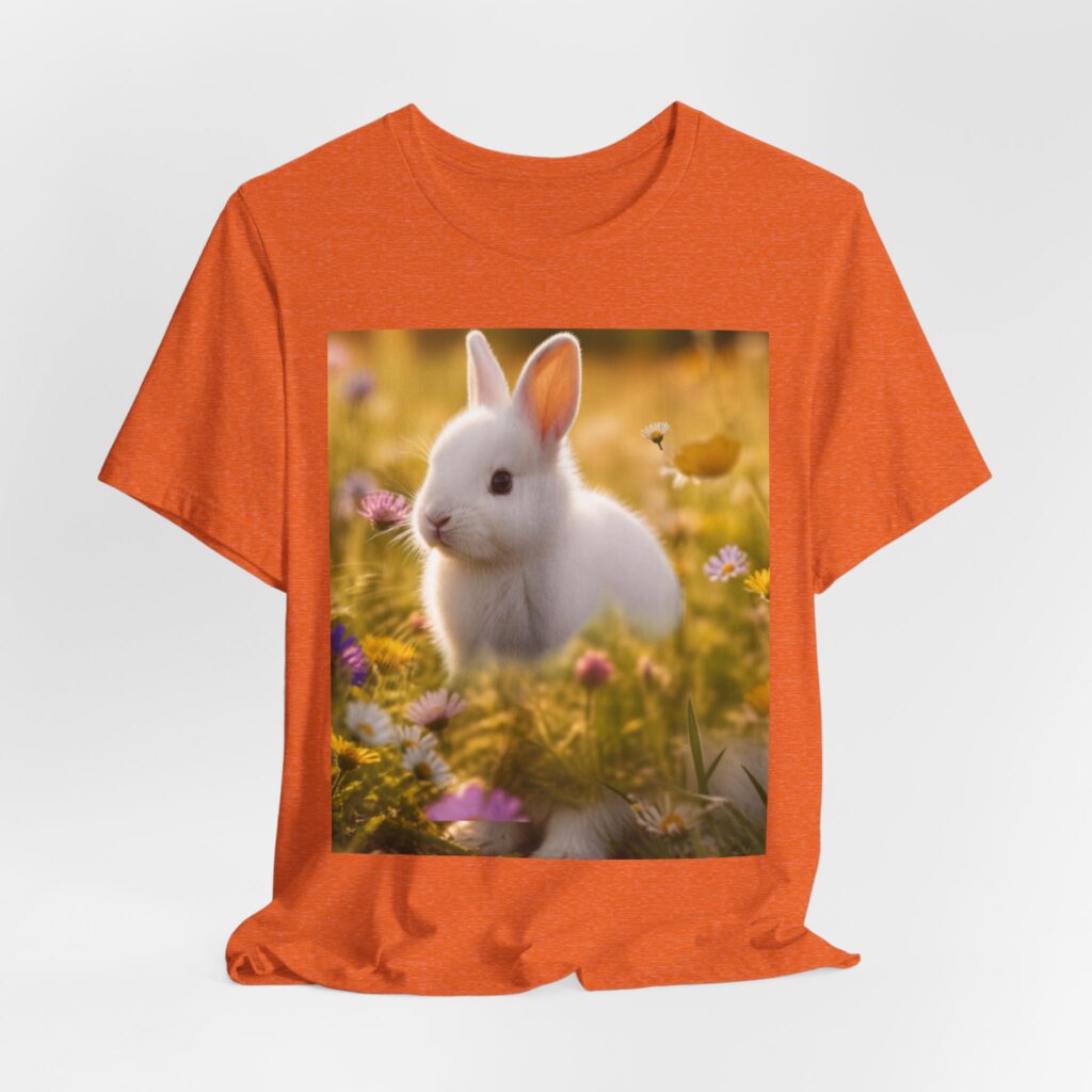 Cute Bunny Tee – White Rabbit Floral Photo Shirt
