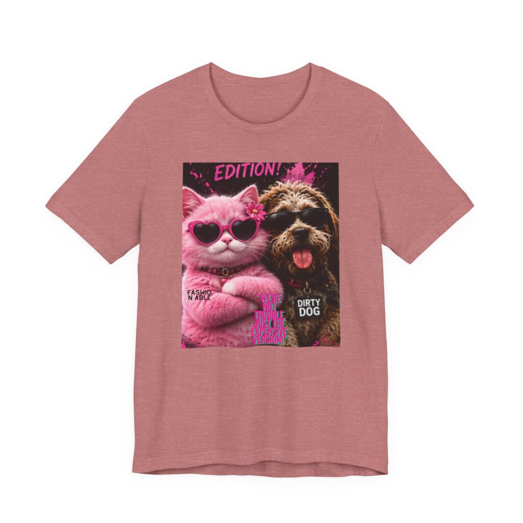 Cat & Dog Graphic Tee — "Edition" Pink Cat with Sunglasses & Dirty Dog